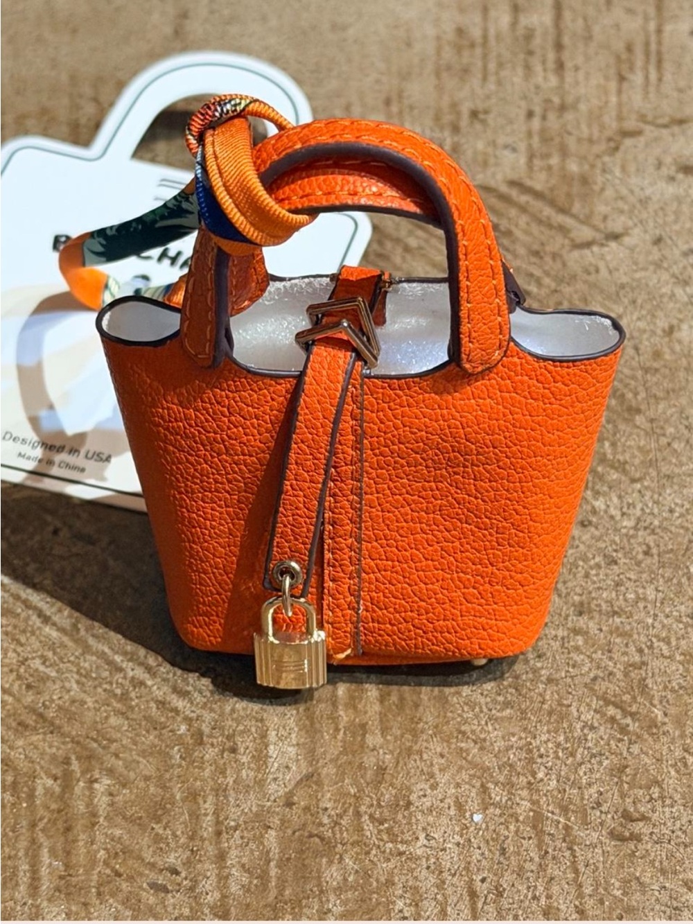 Orange Bucket Hobo Purse Bag Charm